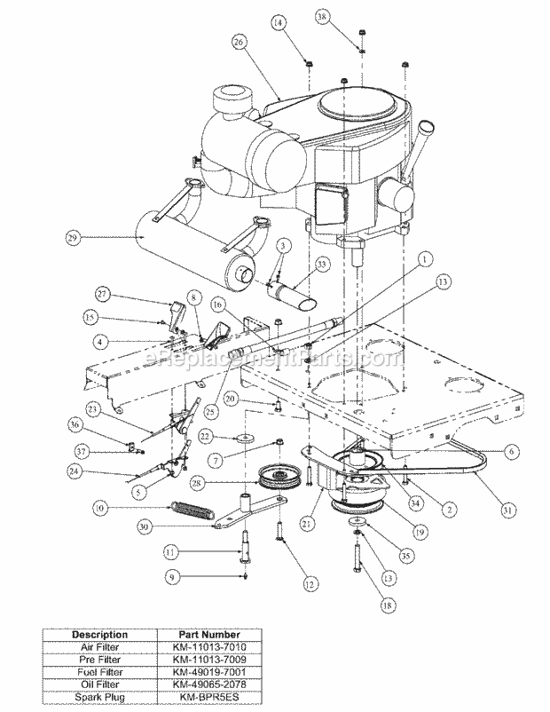 Kawasaki Engine Assembly Diagram and Parts List for M48-KW 53BB5DAV750-19-HP Cub Cadet Lawn Tractor